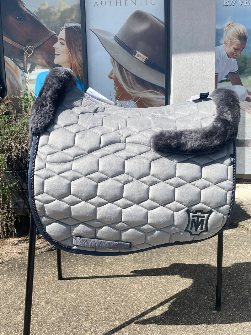 Mattes Slate Velvet Dressage Saddlepad with Sheepskin