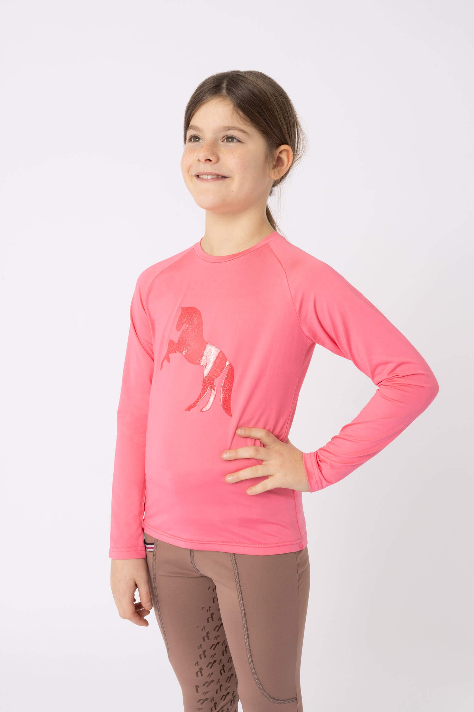 HORZE CLOTHING Horze Kids Flora Functional Long Sleeve Shirt in Pink